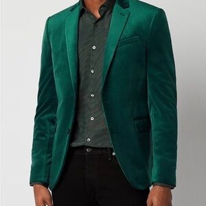 JF J.Ferrar 40S SLIM FIT Green Velvet Sport Coat -Velvet -Padded Shoulders